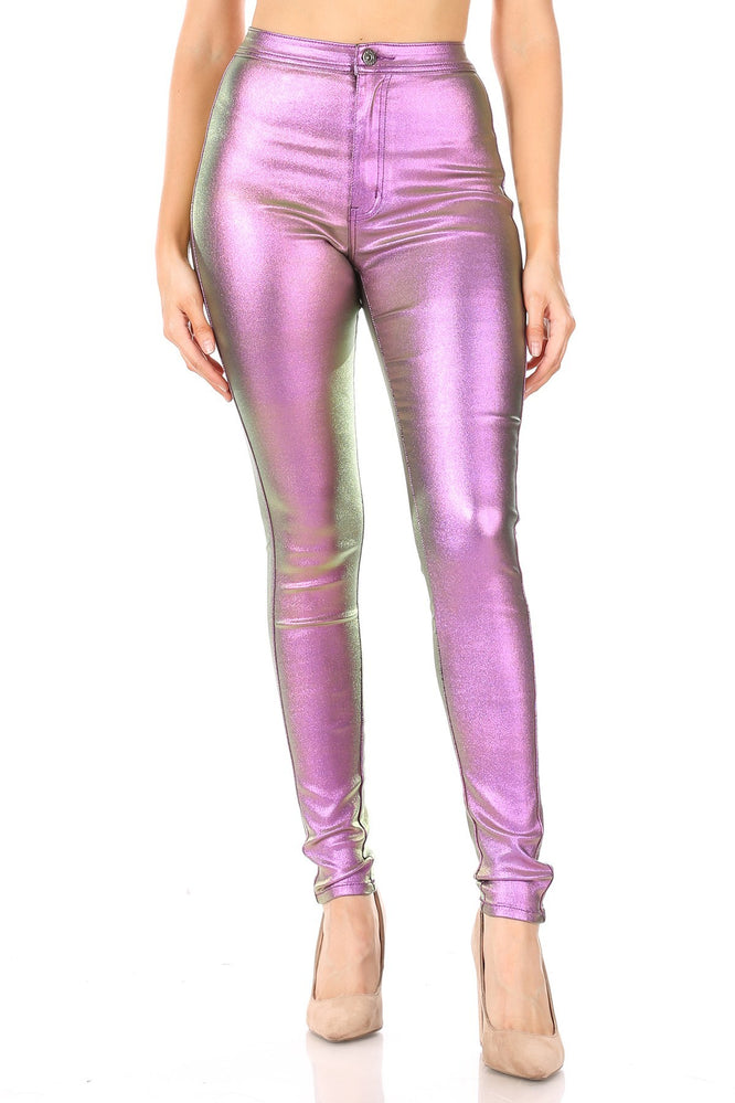 PURPLE Super Stretch Metallic High Waist Pants