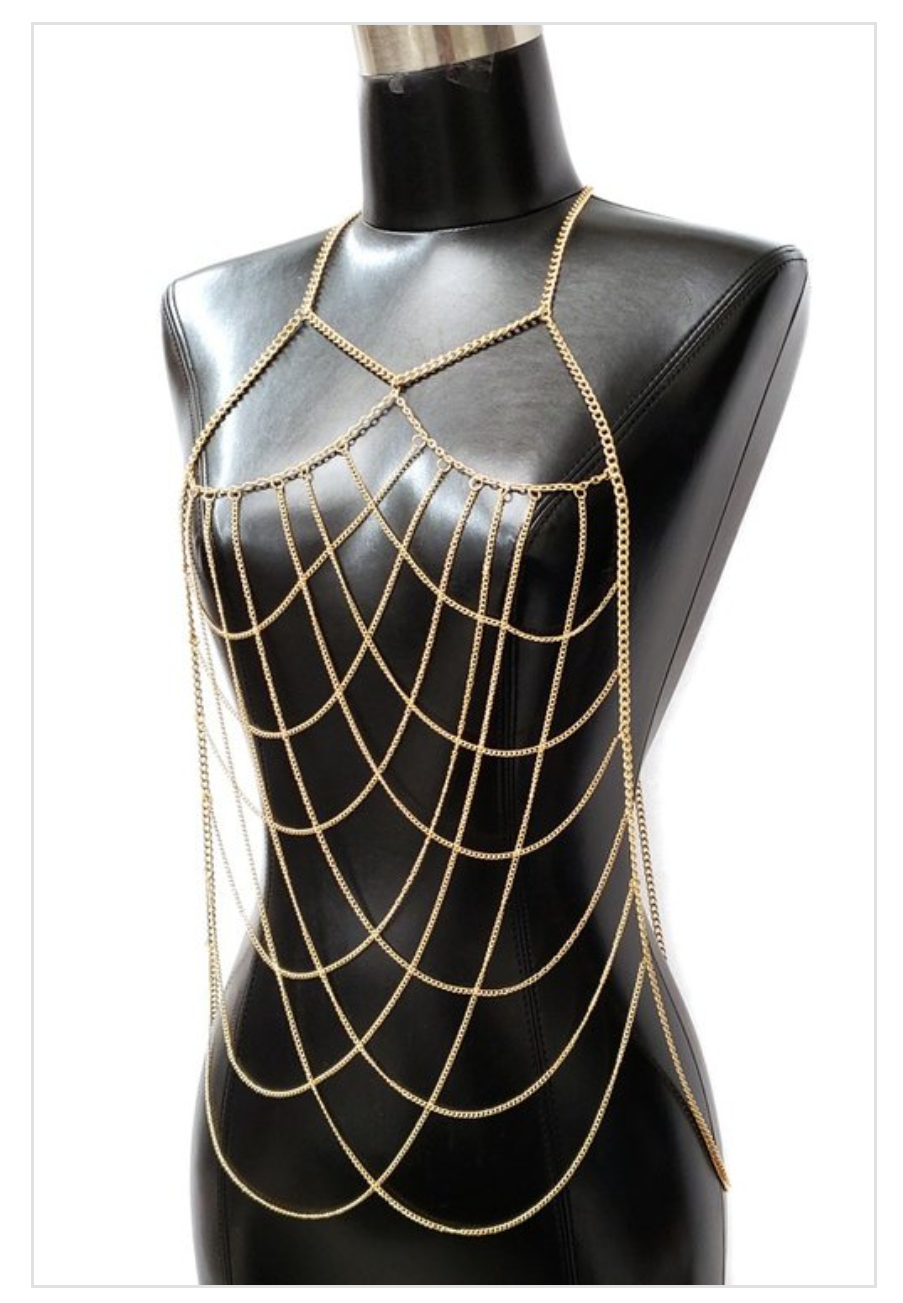 Women/Ladies Gold Colored Body Chain Vest JBC1003