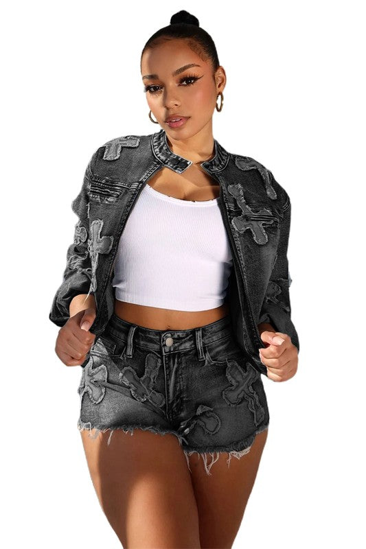 FASHION DENIM TWO PIECE SHORT SET