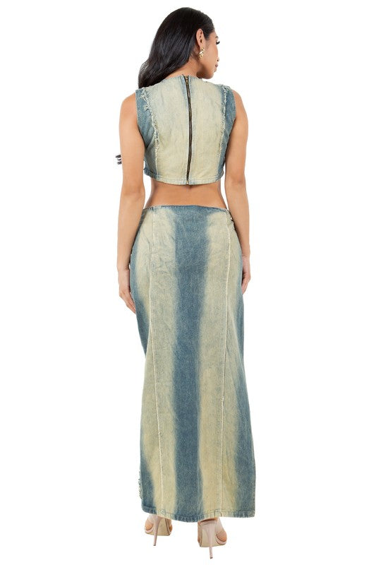FASHION DENIM TWO PIECE SKIRT SET