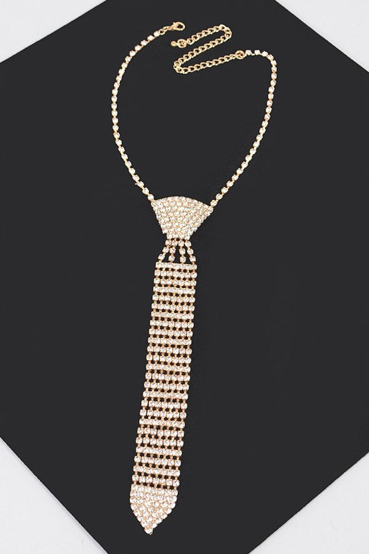 Rhinestone Neck Tie Necklace