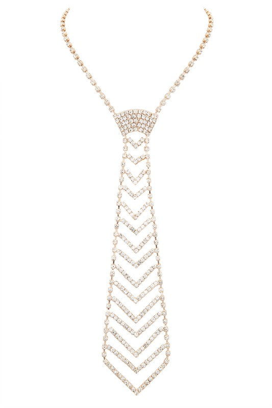 Rhinestone Chevron Neck Tie Necklace