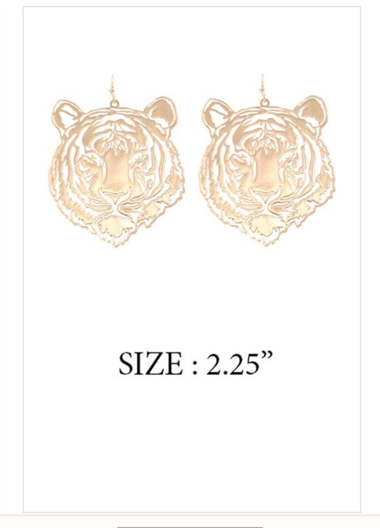 Tiger Mascot Filigree Dangle Hook Earrings