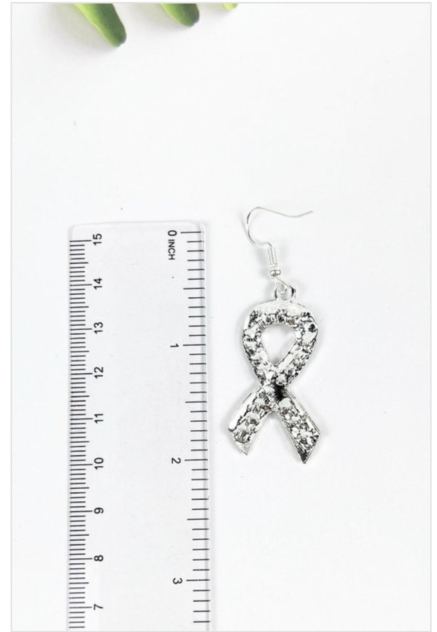 Ladies Teens Women Rhinestone Breast Cancer Awareness Ribbon Earrings
