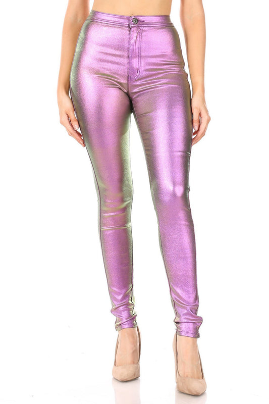 PURPLE Super Stretch Metallic High Waist Pants