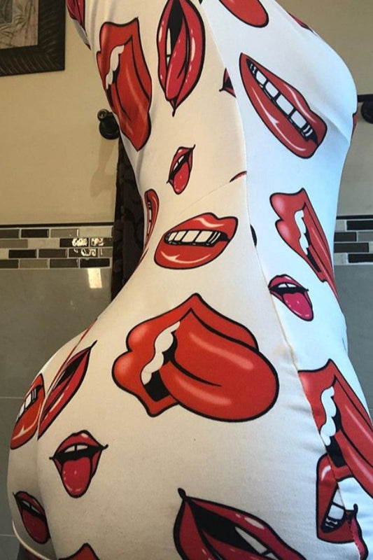 Women/Ladies/Teens Soft Pajama Onesie Lips Long Sleeve Romper