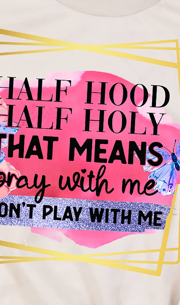 Women/Ladies/Teens Soft Fabric Novelty Casual Half Hood, Half Holy T-shirt