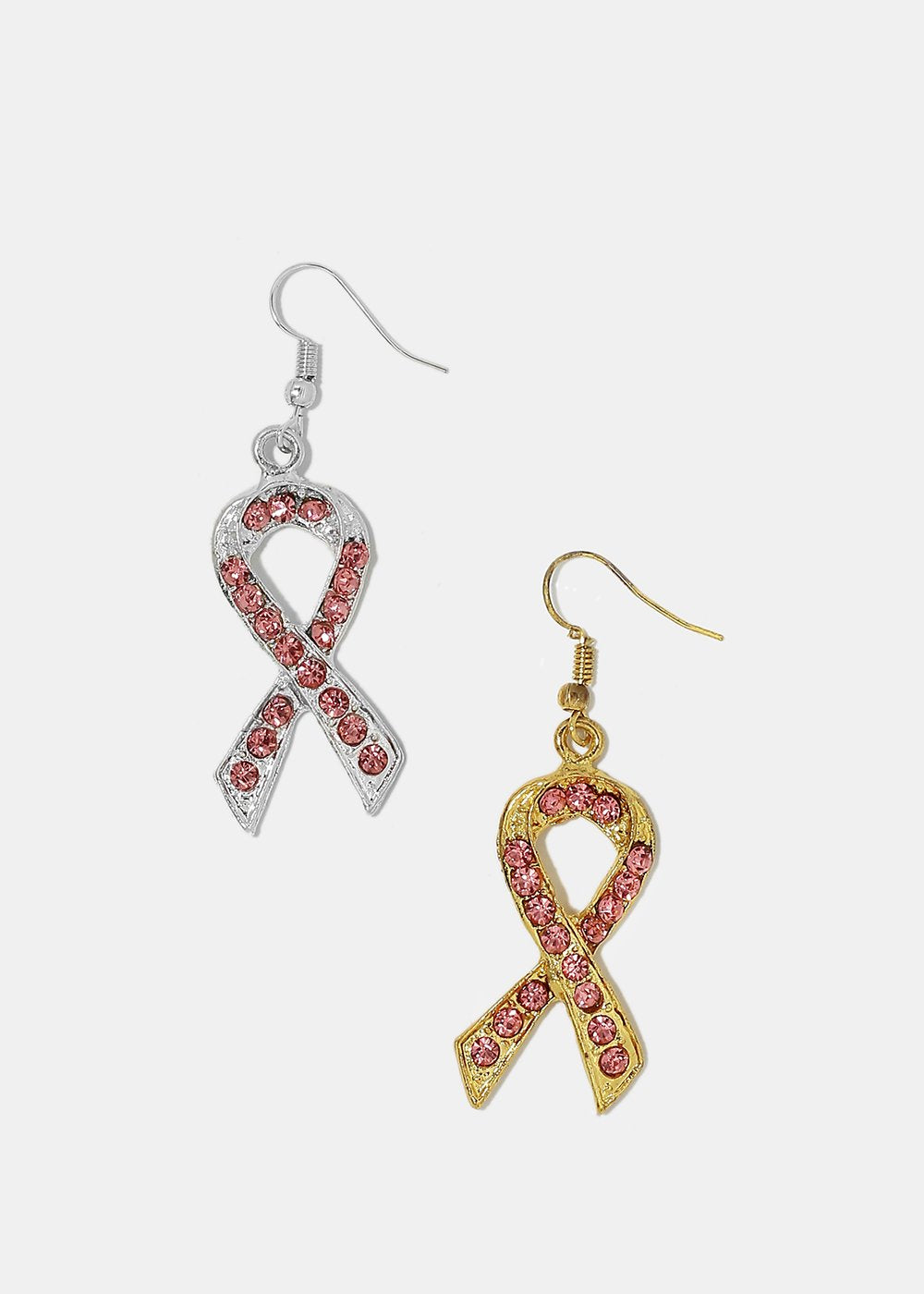 Ladies Teens Women Rhinestone Breast Cancer Awareness Ribbon Earrings