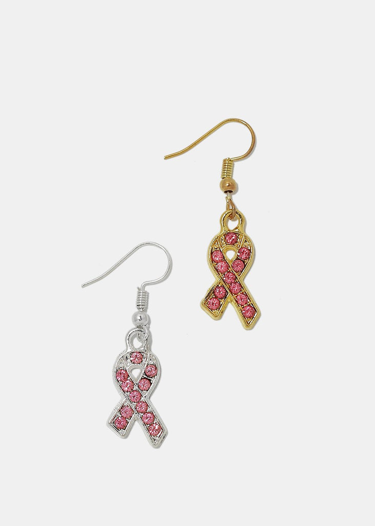 Breast Cancer Awareness Rhinestone Ribbon Dangle Earrings - Girls