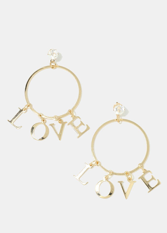 Gold Colored Dangle Ladies/Women/Teens "LOVE" Hoop Earrings