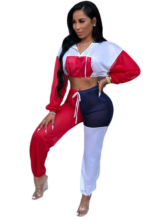 Women/Ladies Polyester Crop Top Two Piece Wind Suit