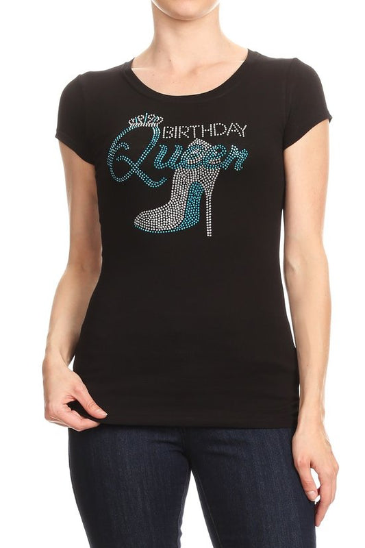 Women/Ladies/Teens Cotton & Spandex Birthday Queen T-shirts