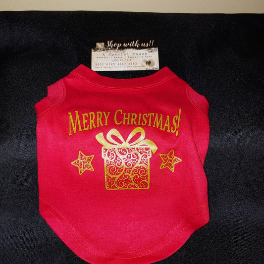 Red and Gold Male/Female Pet Doggy Puppy Christmas Present Holiday T-shirt