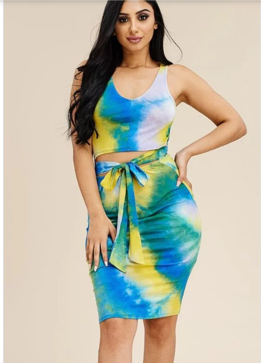 Tie Dye Front Tie Dress