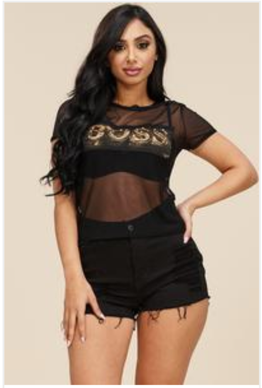 Ladies/Women "Boss" Mesh Summer Party Top
