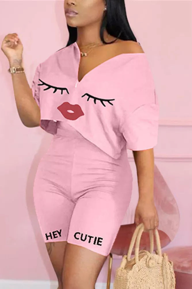 "Hey Cutie" Ladies/Women Pink Summer Short Set