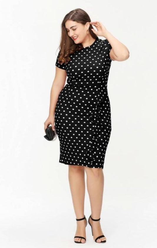 Women/Ladies Polyester Midi Polka Dot Bodycon Dress